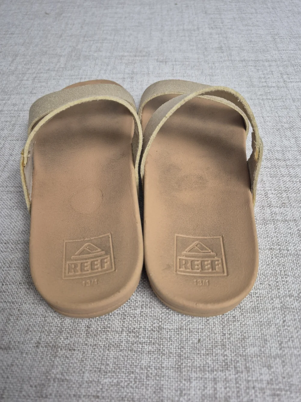 REEF Metallic Gold Two Strap Cushion Slide Sandals Size 13/1